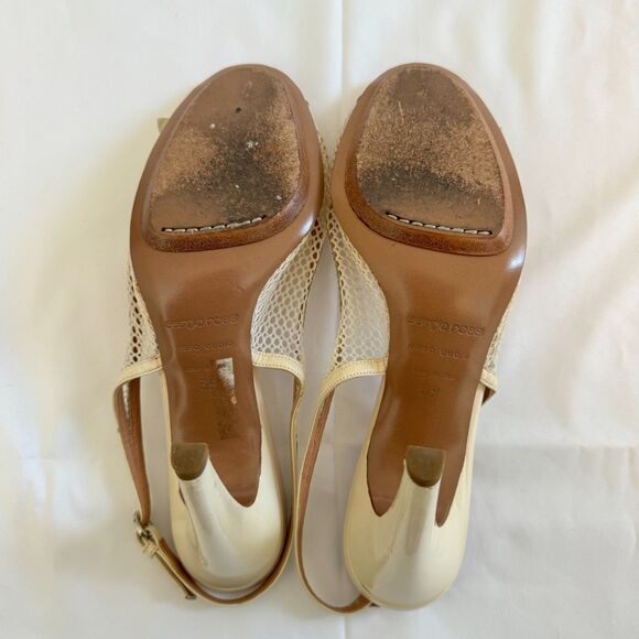Sergio Rossi Women's Off White Patent Leather Slingback Floral Sandal Size 9 - Picture 9 of 9